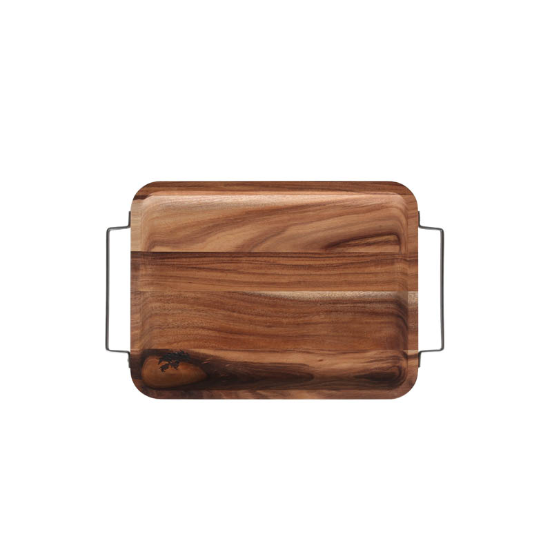 ACACIA TRAY WITH METAL HANDLE RECTANGLE S