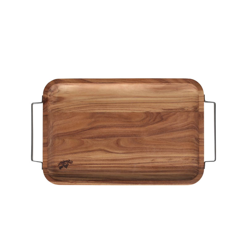ACACIA TRAY WITH METAL HANDLE RECTANGLE M