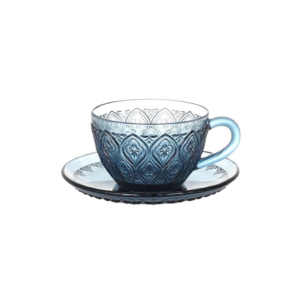 GLASS CUP & SAUCER ''FIORE'' BLUE