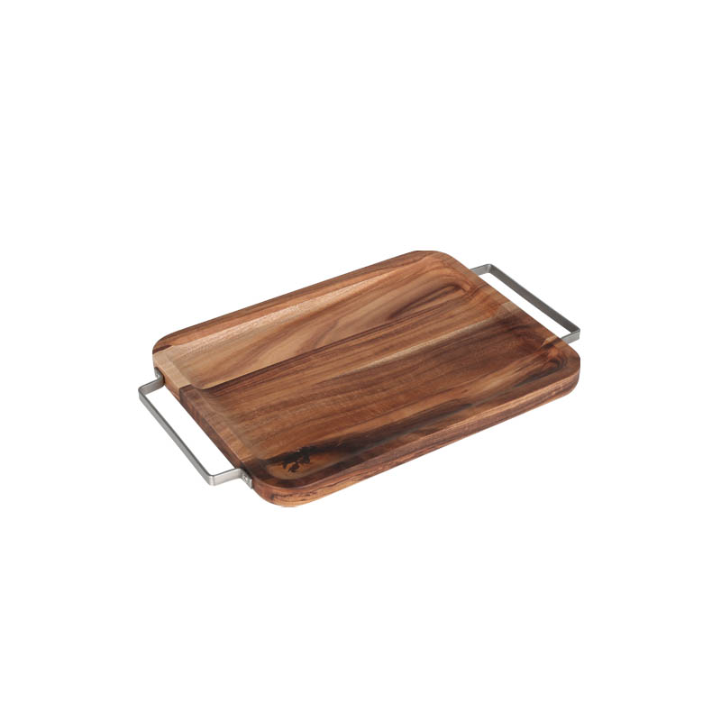 ACACIA TRAY WITH METAL HANDLE RECTANGLE S