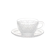 GLASS CUP & SAUCER ''FIORE'' CLEAR