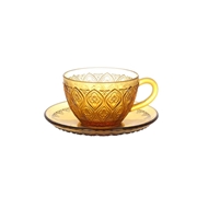 GLASS CUP & SAUCER ''FIORE'' BROWN
